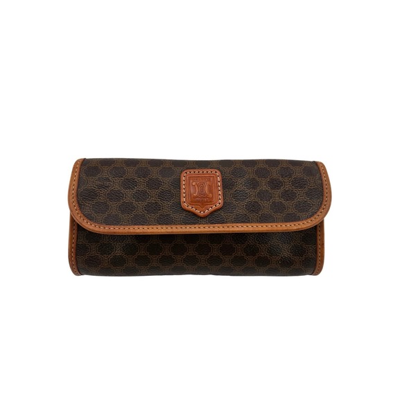 Celine Handbags - Celine Macadam Triomphe Clutch Bag Brown Coated Canvas Vintage Leather Trim